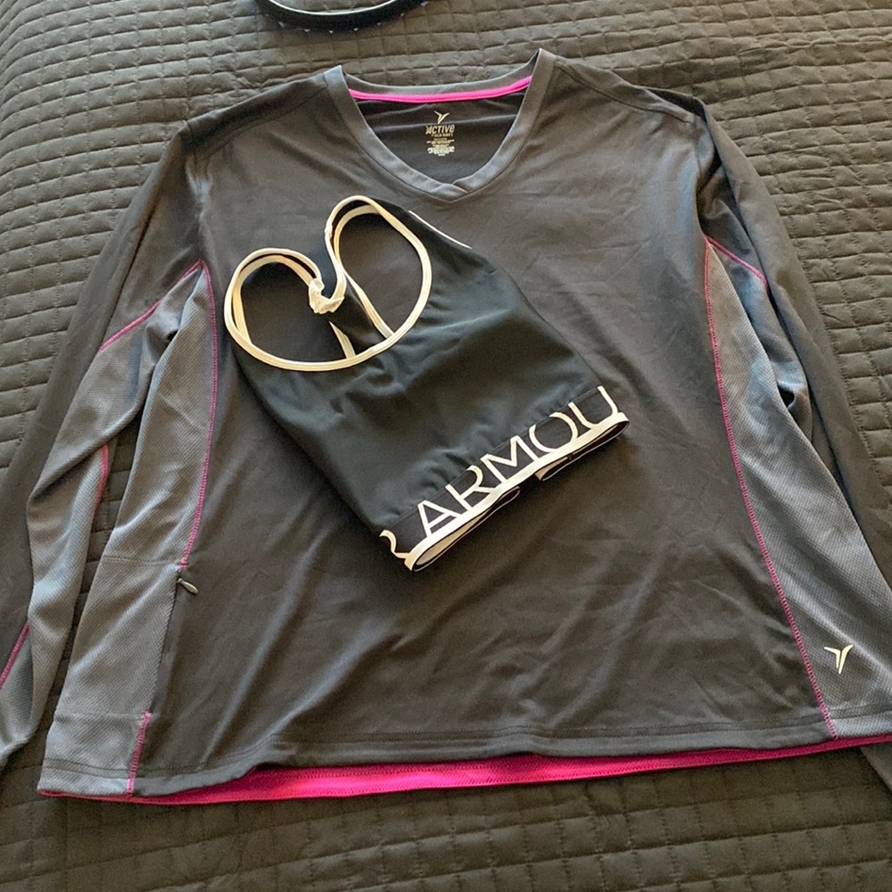 Long sleeve workout shirt & Under Armour sports bra